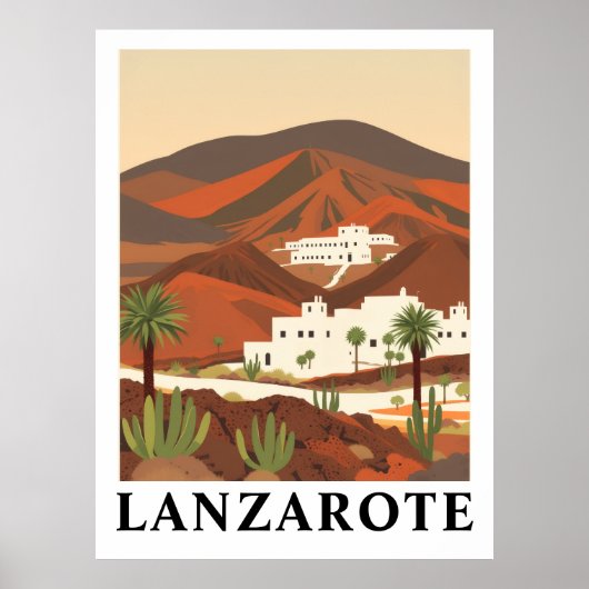 Lanzarote Spanje Vintage Reis Woestijn Kunstprint Poster (Voorkant)