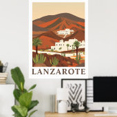 Lanzarote Spanje Vintage Reiswoestijn Kunstprint Poster (Thuiskantoor)
