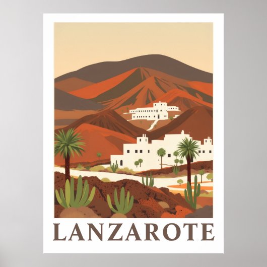 Lanzarote Spanje Vintage Reiswoestijn Kunstprint Poster (Voorkant)
