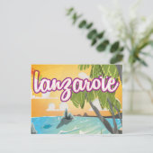Lanzarote vintage strand reisposter cartoon briefkaart (Staand voorkant)
