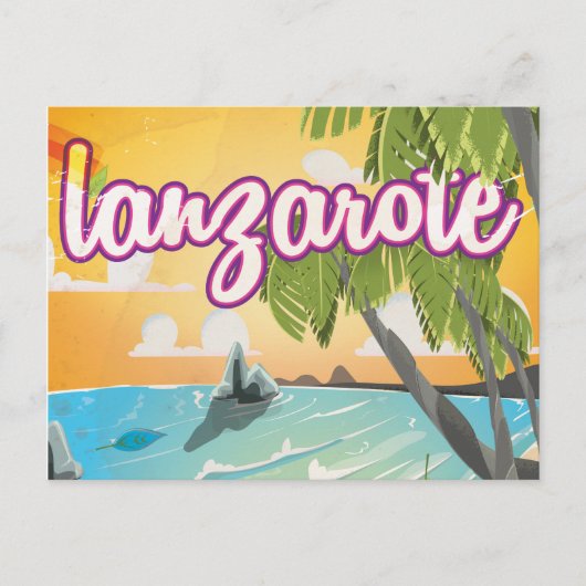 Lanzarote vintage strand reisposter cartoon briefkaart (Voorkant)