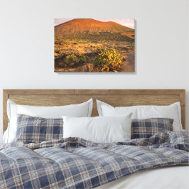 Lanzarote Vulkanische Wijngaard en Caldera bij Zon Canvas Afdruk