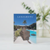 Lanzarote zwembad en palmboom briefkaart (Staand voorkant)
