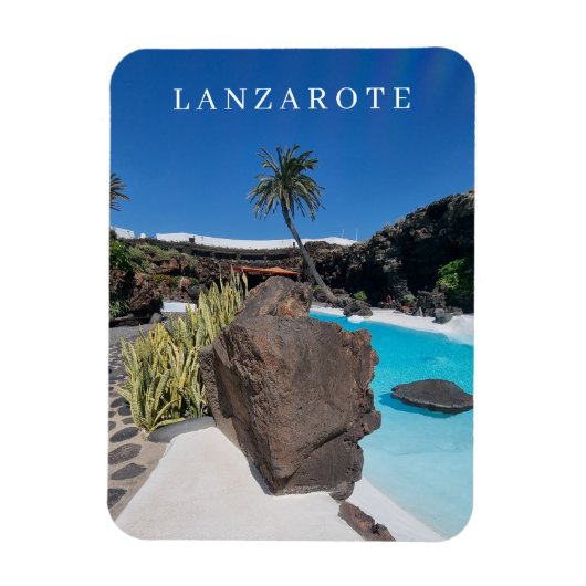 Lanzarote zwembad en palmboom uitzicht magneet (Verticaal)