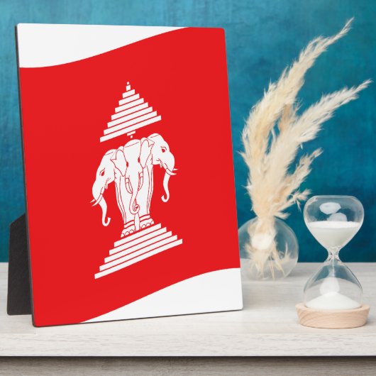 Lao Erawan Three Headed Elephant Flag Wave Fotoplaat (Zijkant)