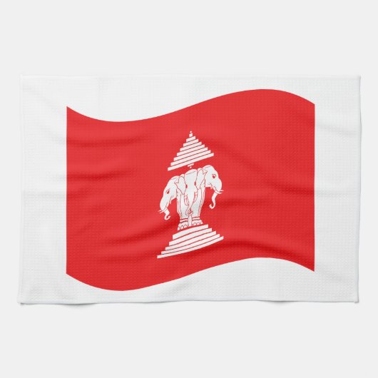 Lao Erawan Three Headed Elephant Flag Wave Theedoek (Horizontaal)
