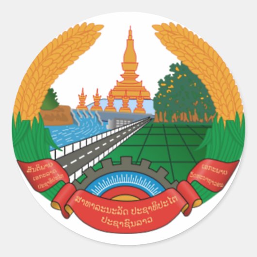 LAO NATIONAL EMBLEM - LAO BADGE RONDE STICKER (Voorkant)