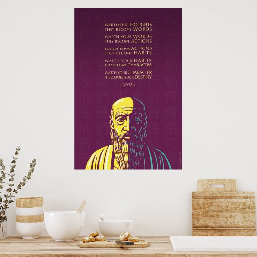Lao Tzu citeert: Bekijk uw gedachten Poster (Keuken)