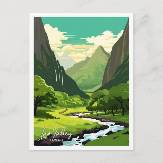Lao Valley Hawaii Reizen  Illustratie Briefkaart (Voorkant)