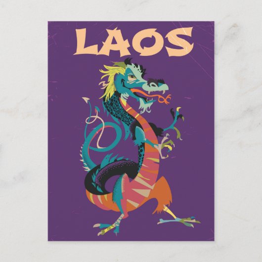 Laos Draak vintage stijl reisposter Briefkaart (Voorkant)