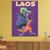 Laos Draak vintage stijl reisposter Canvas Afdruk (Insitu (Woonkamer))
