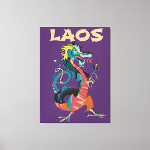 Laos Draak vintage stijl reisposter Canvas Afdruk