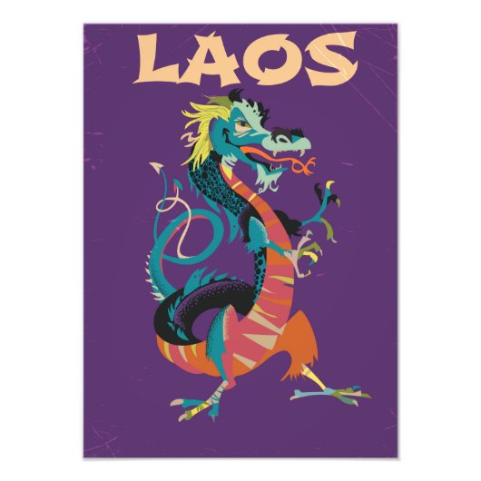 Laos Draak vintage stijl reisposter Foto Afdruk (Voorkant)