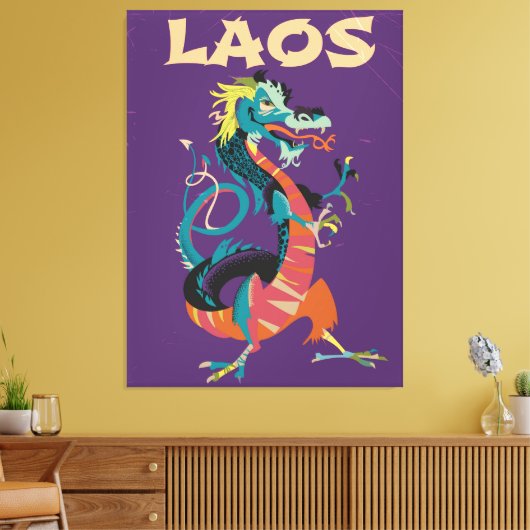 Laos Dragon -stijlreisposter Canvas Afdruk (Insitu (Woonkamer))