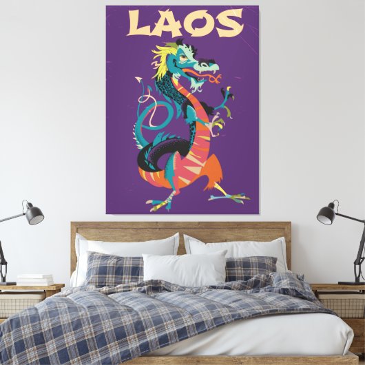 Laos Dragon -stijlreisposter Canvas Afdruk (Insitu (Slaapkamer))