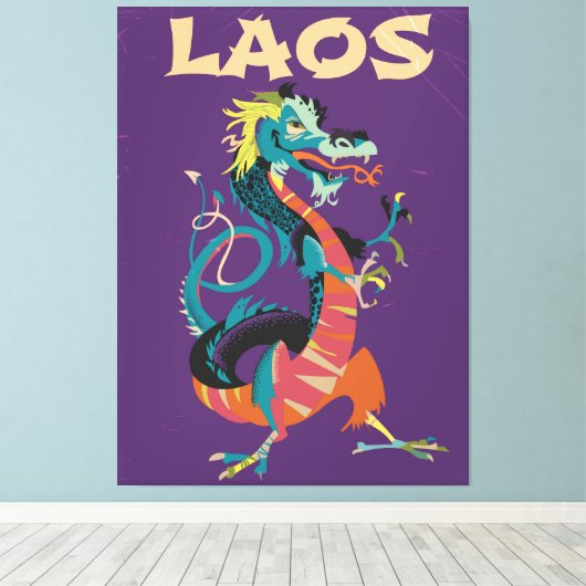 Laos Dragon -stijlreisposter Canvas Afdruk (Insitu (Houten vloer))