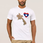 Laos Flag Heart en Map T-Shirt (Voorkant)