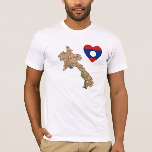 Laos Flag Heart en Map T-Shirt (Voorkant)