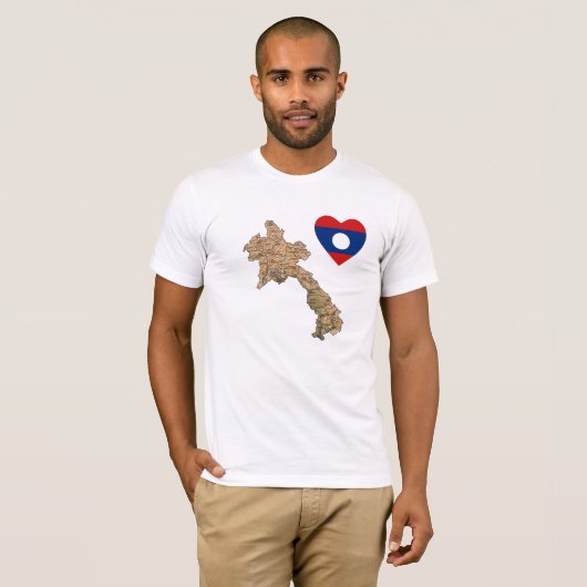 Laos Flag Heart en Map T-Shirt (Voorkant volledig)