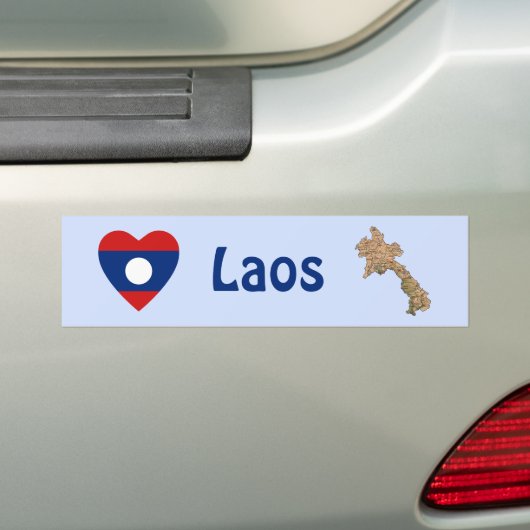 Laos Flag Heart + Map Bumpersticker (Op auto)