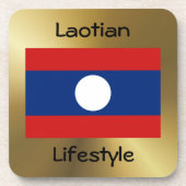 Laos Flag+Text Onderzetter (Voorkant)