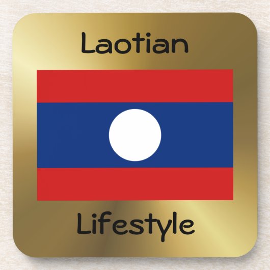 Laos Flag+Text Onderzetter (Voorkant)