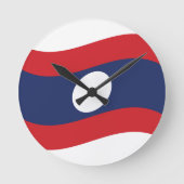 Laos Flag Wave Ronde Klok (Voorkant)