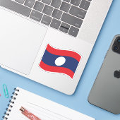 Laos Flag Wave Sticker (Laptop met iPhone)