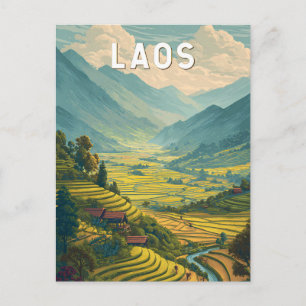 Laos Illustratie Reis Kunst Vintage Briefkaart
