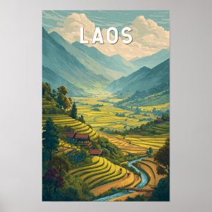 Laos Illustratie Reis Kunst Vintage Poster