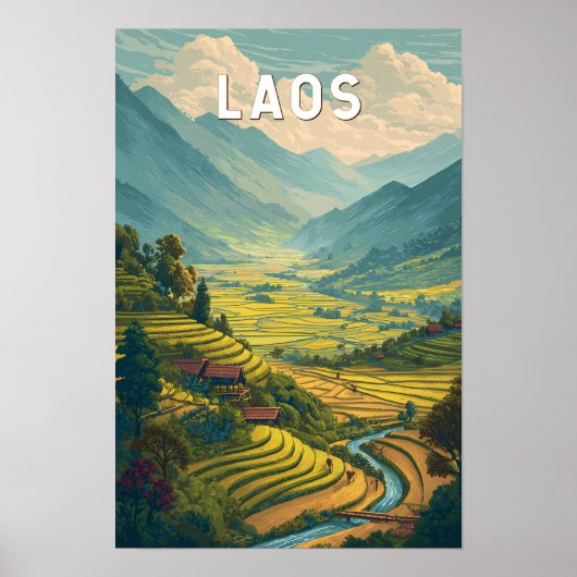 Laos Illustratie Reis Kunst Vintage Poster (Voorkant)