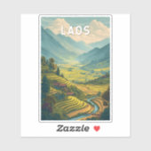 Laos Illustratie Reis Kunst Vintage Sticker (Vel)