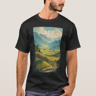 Laos Illustratie Reis Kunst Vintage T-shirt