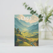 Laos Illustration Travel Art Vintage Briefkaart (Staand voorkant)