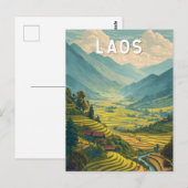 Laos Illustration Travel Art Vintage Briefkaart (Voorkant / Achterkant)