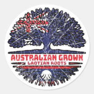 Laos Laotian Australian Australia Tree Roots Flag Ronde Sticker