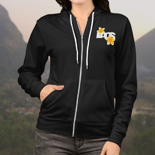 Laos Liefde Frangipani Bloem Wit op Zwart Hoodie