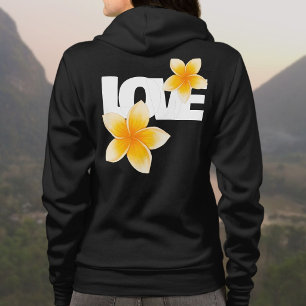 Laos Liefde Frangipani Bloem Wit op Zwart Hoodie