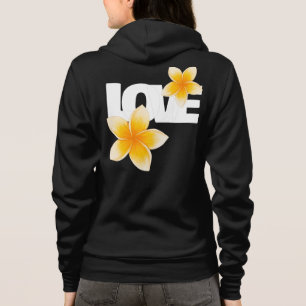 Laos Liefde Frangipani Bloem Wit op Zwart Hoodie