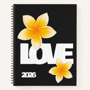 Laos Liefde Frangipani Bloem Wit op Zwart Notitieboek