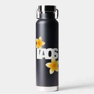 Laos Liefde Frangipani Bloem Wit op Zwart Waterfles