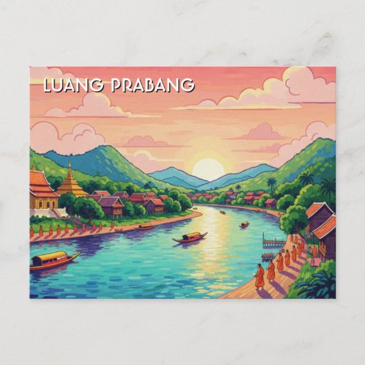 Laos Luang Prabang Reizen Briefkaart (Voorkant)