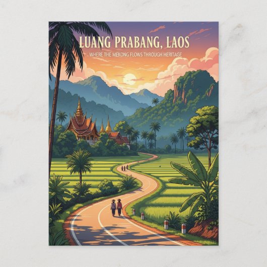 Laos Luang Prabang Reizen Briefkaart (Voorkant)