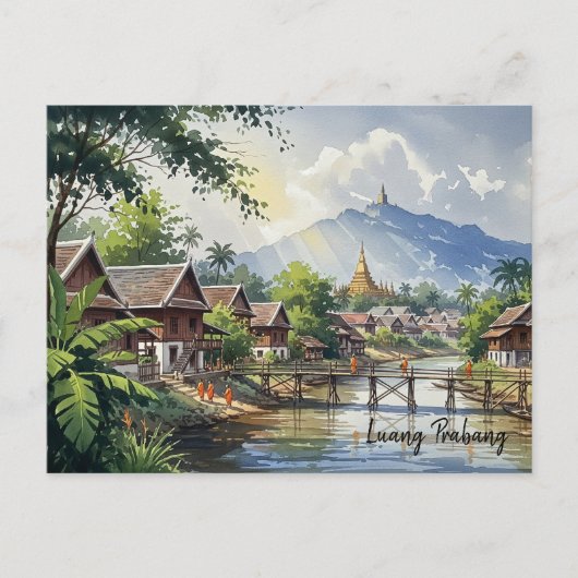 Laos Luang Prabang Travel Waterverf Briefkaart (Voorkant)