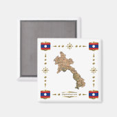 Laos Map + Flags Magnet (Voorkant / Achterkant)