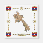 Laos Map + Flags Magnet (Voorkant)