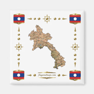 Laos Map + Flags Magnet