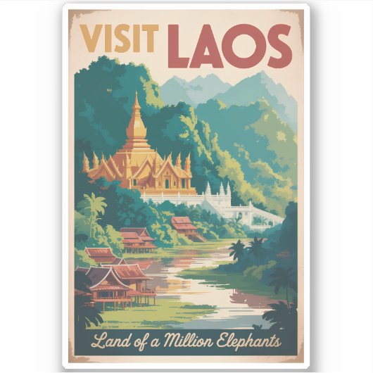 Laos Pha That Luang Illustratie Reis Kunst Sticker (Voorkant)