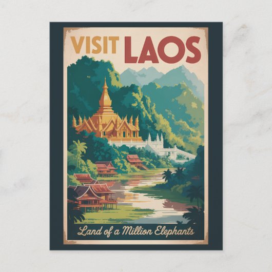Laos Pha That Luang Illustration Travel Art Briefkaart (Voorkant)
