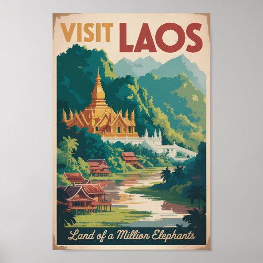 Laos Pha That Luang Illustration Travel Art Poster (Voorkant)
